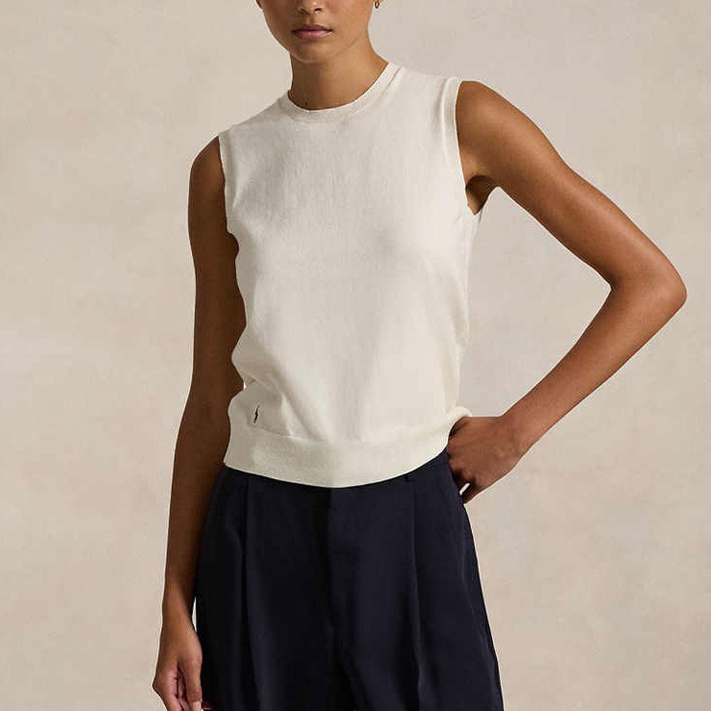 Polo Ralph Lauren Solid Color Sleeveless Crew Neck Knit Vest Women Tops White WMPOSWENC021156-101