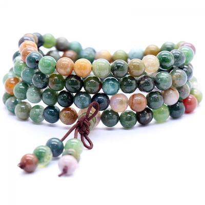 108 Beads Necklace Prayer Moss Tibetan Buddhist Agate Bracelet Mala