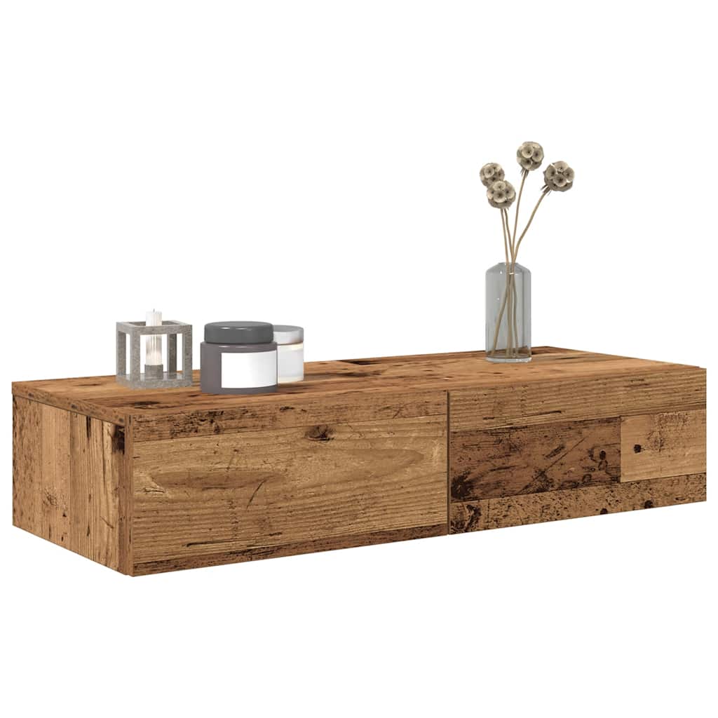 Wall Mounted Shelf with Drawers Rustic Wood Look 80 x 33 x 17 cm Engineered Wood