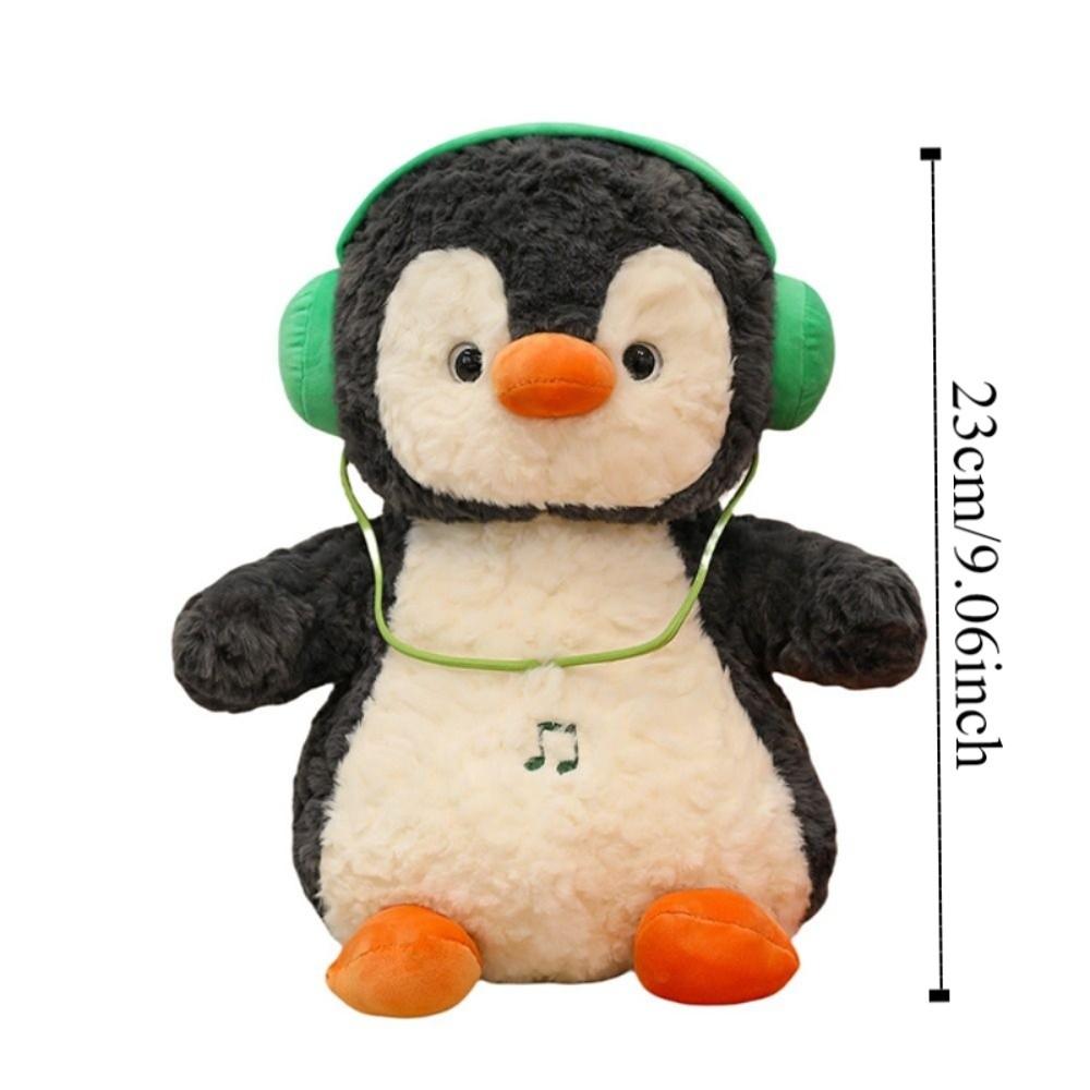 Interactive Penguin Doll Stuffed Animals Fluffy Wearing Headphones Animal Doll  Home Decor