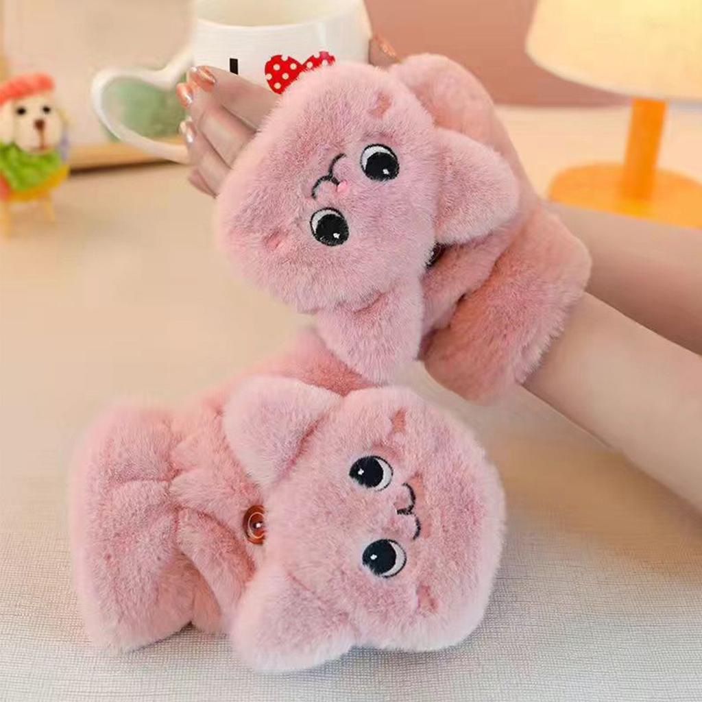 Flap Gloves Imitation     Cat Patterns Thickened Convertible Gloves for Using Smart Devices Writing