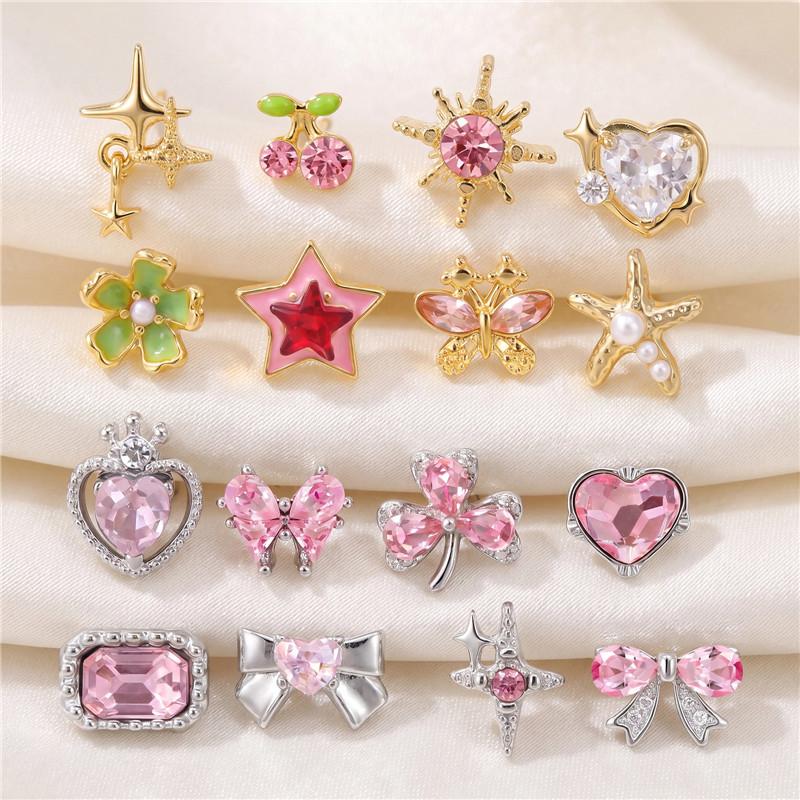 New Fashion Pink Heart Butterfly Starfish Bow 3D Crystal Charm Beads Accessories DIY Making Ring Necklace Bracelet Shiny Jewelry