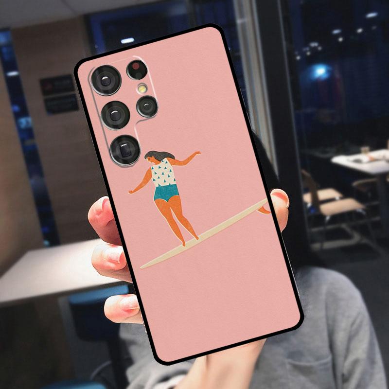 Surfboard Surfing Surf Girl Cover For Samsung Galaxy S25 S24 S21 S22 S23 Ultra S9 S10 Plus S24 FE S21 FE Phone Case