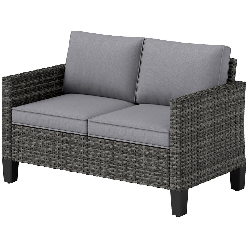 Two-Seater Rattan Outdoor Sofa - Dark Grey