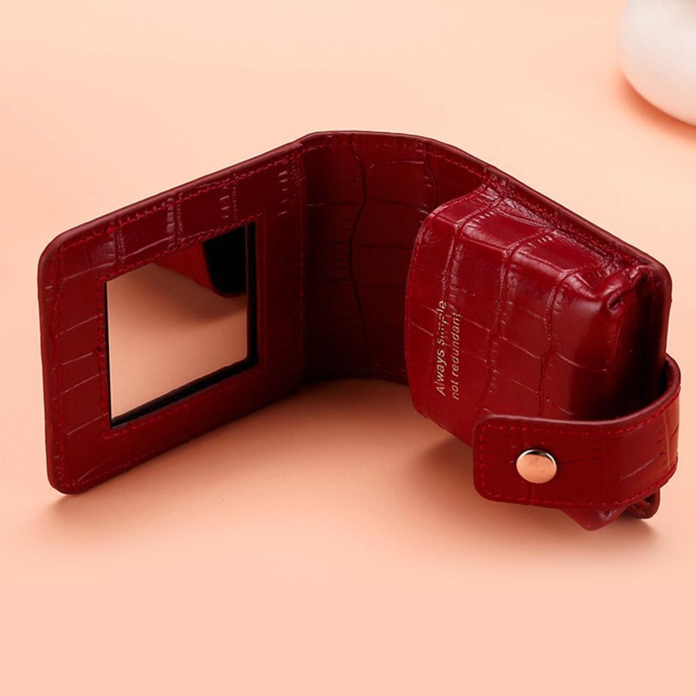 Simple PU Leather Crocodile Pattern Korean Style Lipstick Bag With Mirror Portable Mini Makeup Bag Storage For Women