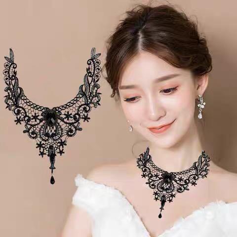 Koreanische Mode Samt Halsband Halskette für Frauen Vintage Sexy Spitze Halskette mit Anhänger Gothic Mädchen Hals Schmuck Zubehör