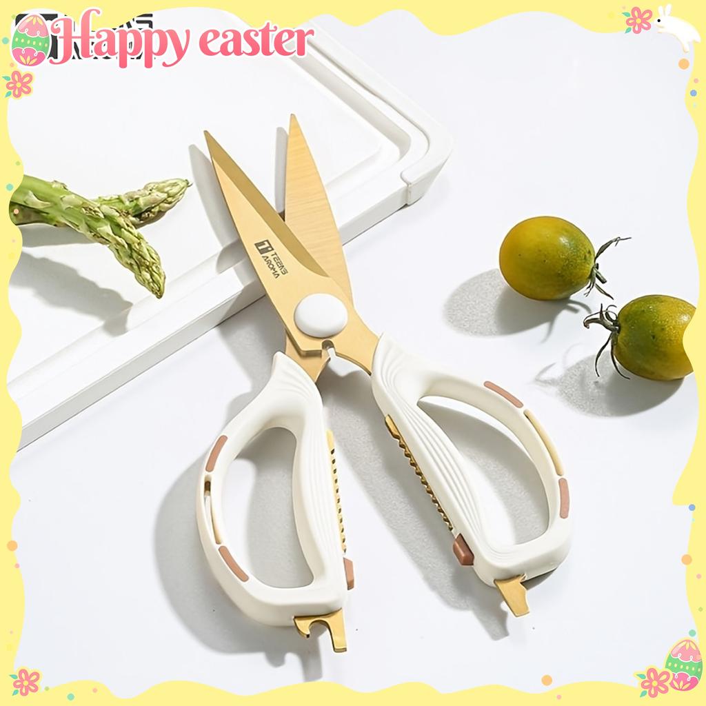 [Golden, Multi-Purpose Scissors] Golden European-Style Heavy-Duty Multi-Purpose Scissors-Rubber Elastic Handle for Easy Cutting of Meat and Vegetables