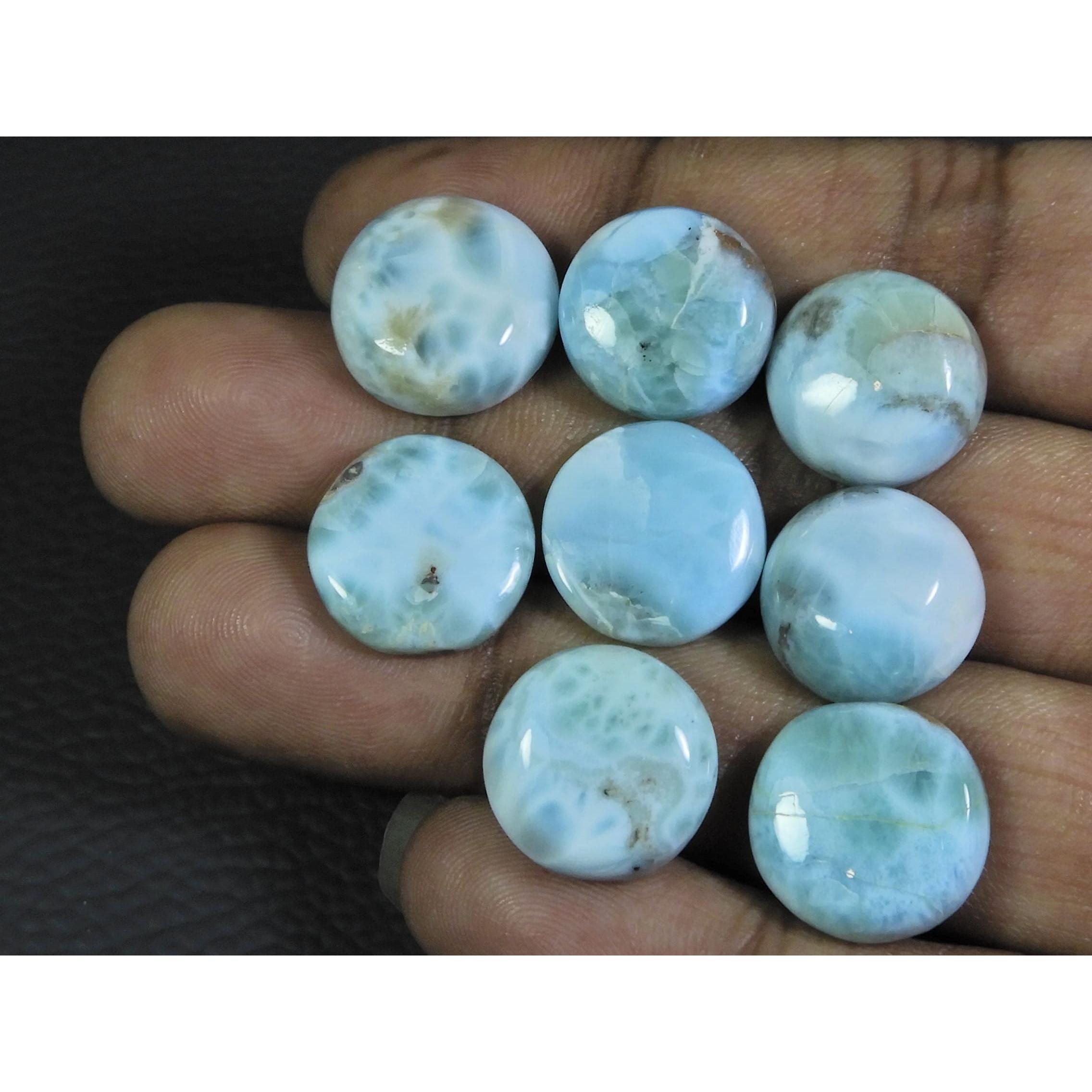 

15MM Natural Larimar Pectolite Round Cabochon Loose Gemstone 08Pcs Lot 92Cts A-406