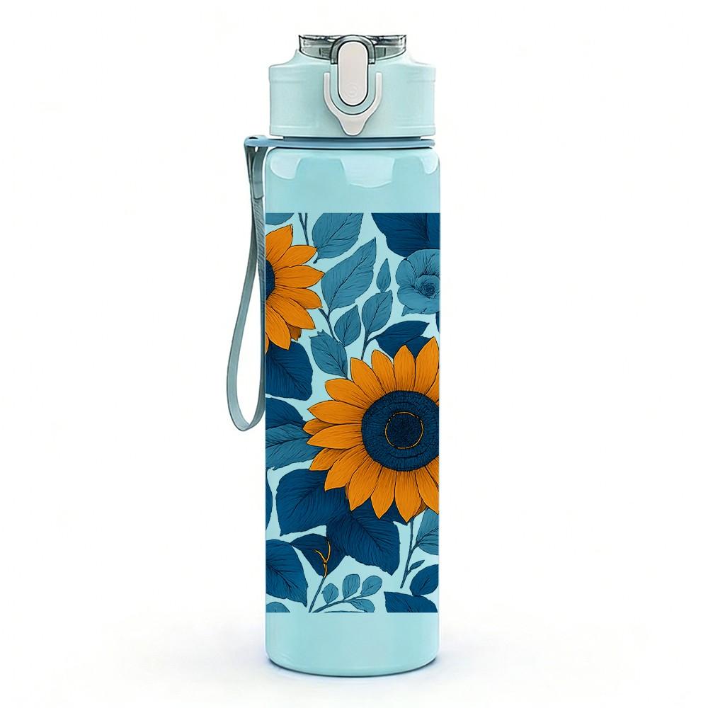 1PC Mosaic Sunflower Floral 750ml Color Plastic Sports Water Bottle Leakproof Flip Straw Lid Suitable for Sports Office Home Use