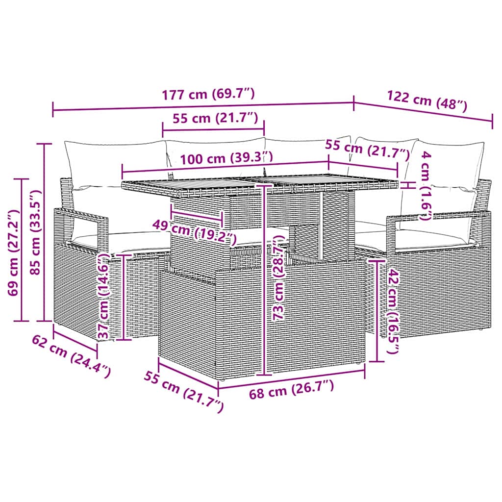 Garden Dining Set with Cushions 5 pcs Black and Brown