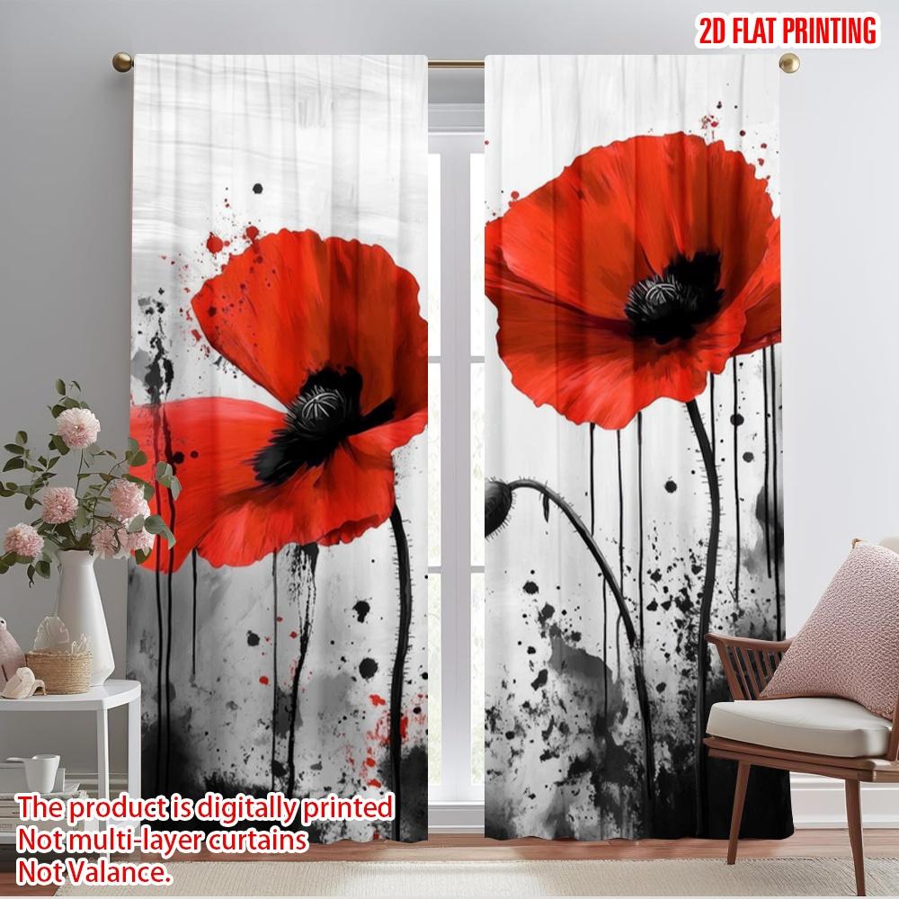 

2pcs,2D plane printing Print Curtains Painted Poppies Versatile Fabric (without rod) Versatile All for Bedroom & Living Room, 52.50×116.00 CM 2pcs