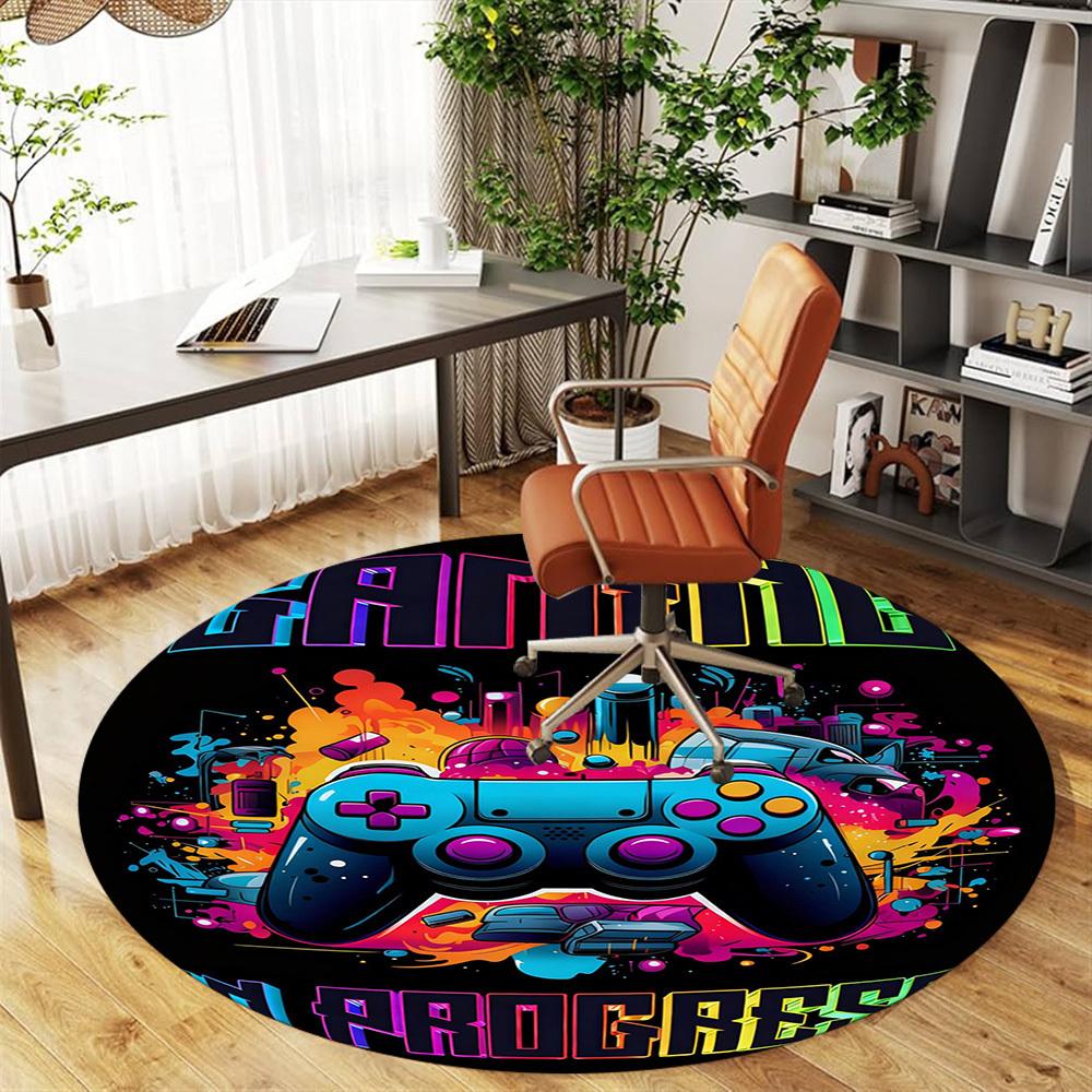 1 Stück Gaming-Fortschritt Runde Stuhlmatte Teppich - Rutschfest, Bodenschutzmatte für Büro, Schlafzimmer und Innenbereich - Geschenk D1127220