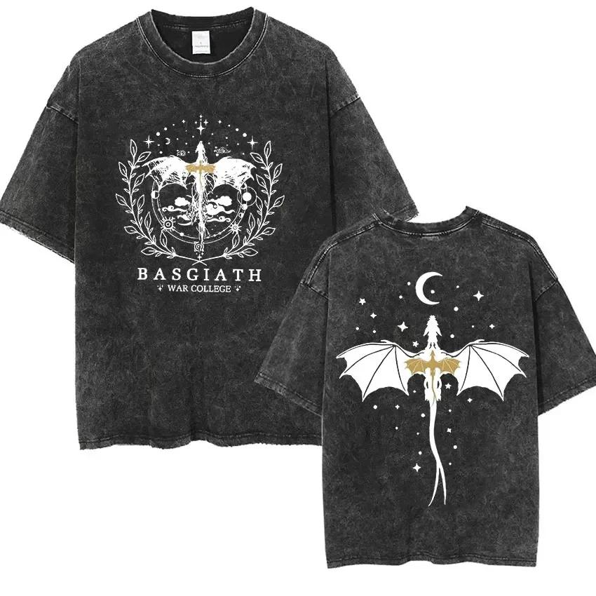 

Basgiath War College Vintage Washed T Shirt Fourth Wing Dragon Rider Aesthetic Clothing Men Women T Shirt L