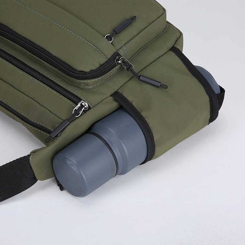 Versatile Crossbody Shoulder Bag with Side Bottle Pocket Multiple Zipper Compartments Casual Nylon Messenger Pack for Men Women Daily Travel