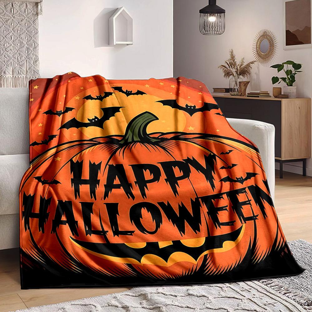 

1pc Halloween Pumpkin Soft & Warm Polyester Knit Blanket, Digital Printed, All-Season Throw for Napping, Traveling, Sofa yy250906036 75x90cm