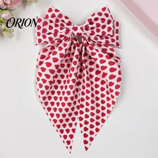 Atmospheric Look Hair Accessories Bow Clip with Heart Leopard Print Ribbon, Large Long Tail Spring Valentine Day Gifts for Women, Sweet Accessory