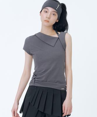MISEKI SEOUL Shoulder Strap Unbalance Top Charcoal