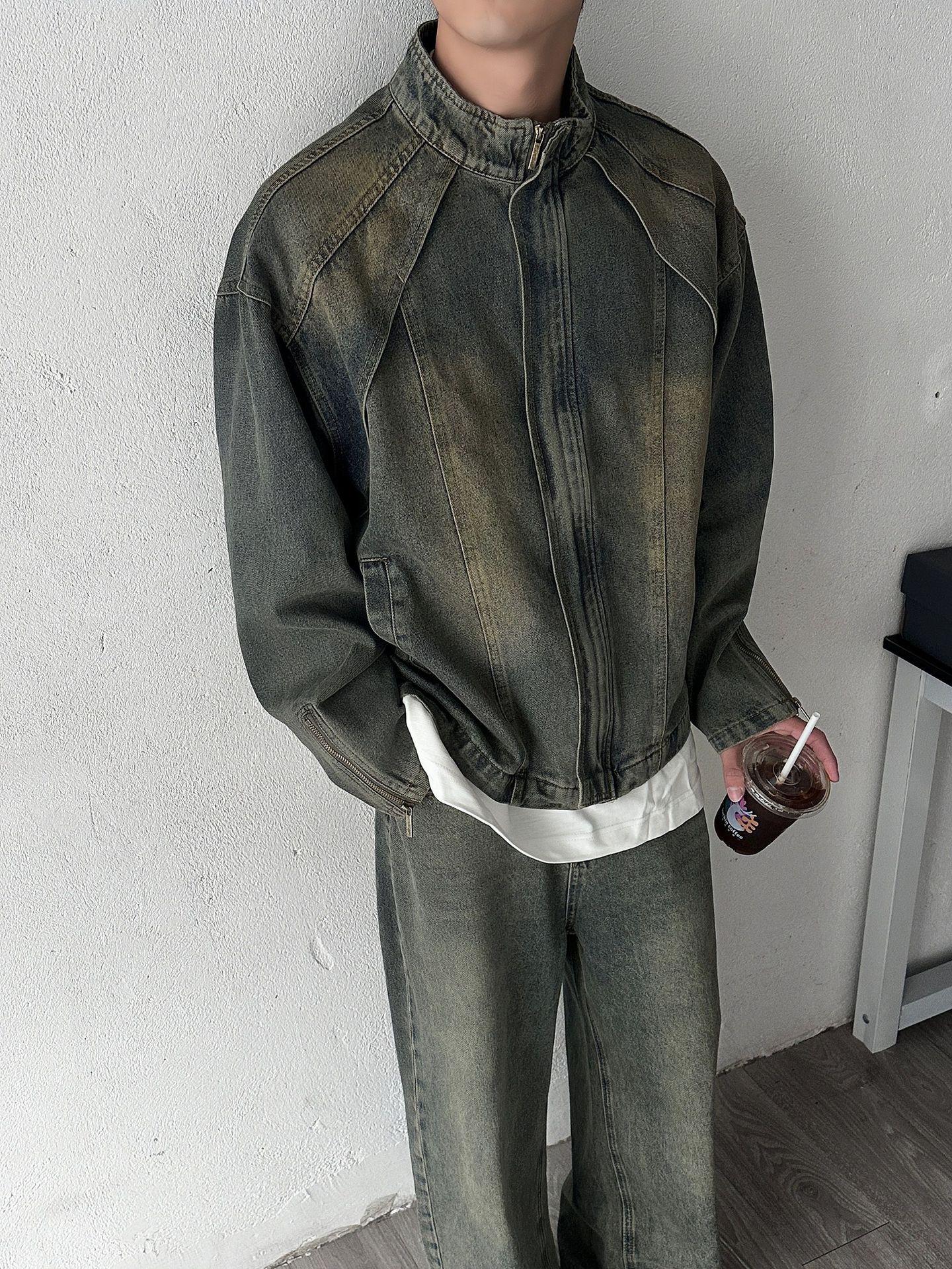 

Мужская джинсовая куртка 2024 в стиле ретро, желтого цвета, с воротником-стойкой - Повседневная, модная, для весны и осени 2XL синий