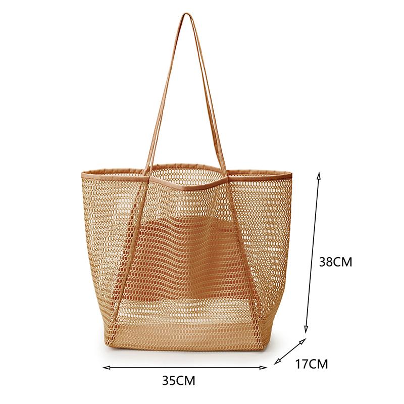Yogodlns Sommer Große Kapazität Mesh Tote Tasche Für Frauen Einfache Hohl Strand Casual Schulter Tasche