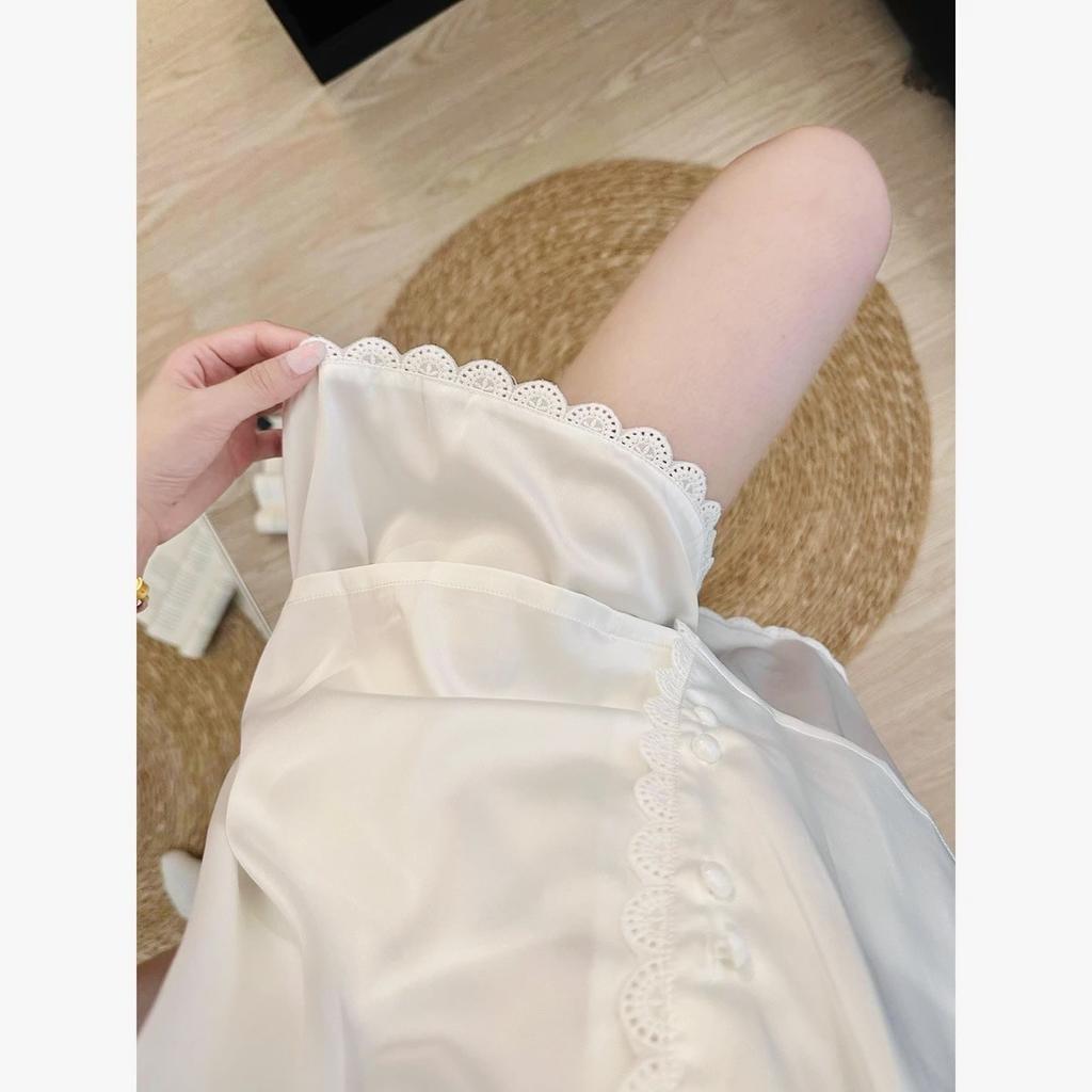 French lace white moonlight with chest pad ice silk suspender pajamas women's summer 1011 new shorts loungewear set
