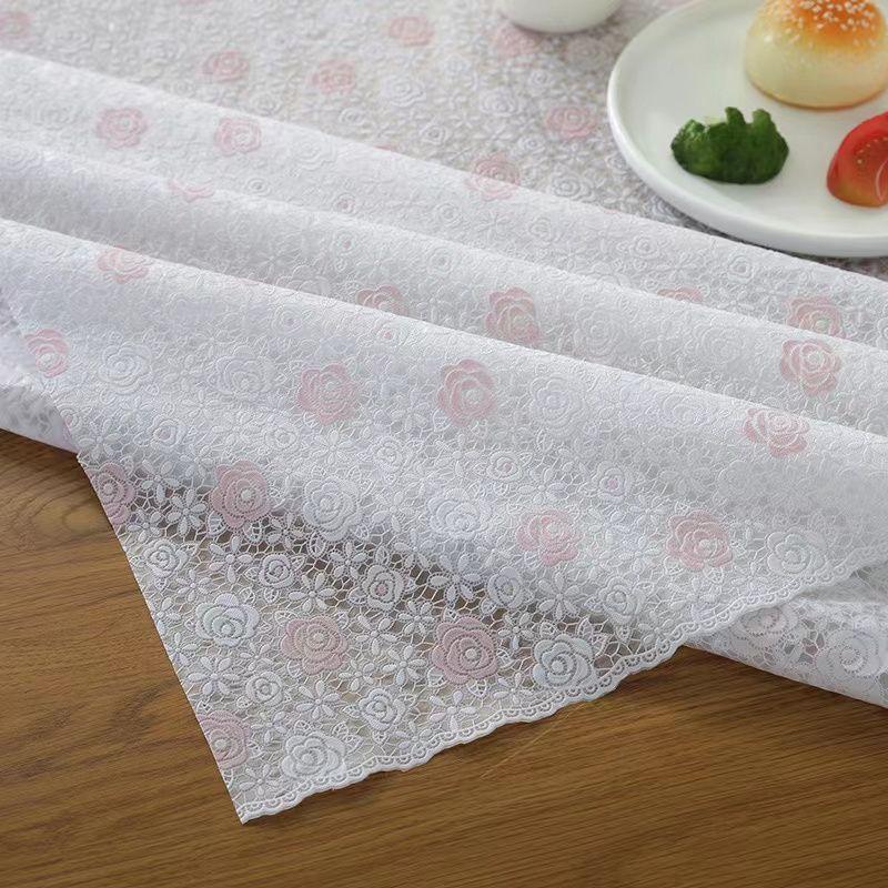 

Fresh PVC Tablecloth Waterproof Oven Mitts Square Plastic Dining Table Fabric Washable Oil-Proof Coffee Table Cloth Rectangular Pink White Little Rose 70*135cm