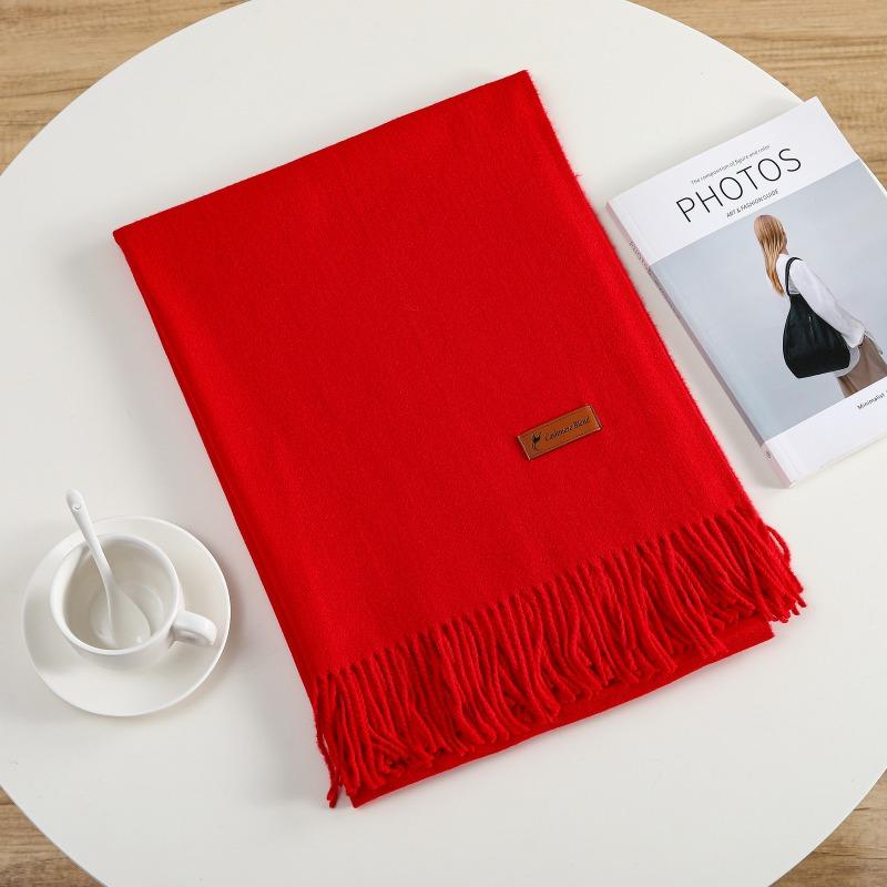 Solid Color Imitation Cashmere Warm Scarf Women's Four Seasons Can Be Used with Outer Shawl Fringed Versatile Scarf