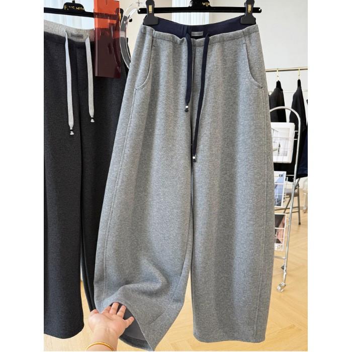 Women's Spring/Fall Relaxed-Fit Curved-Leg Pants Unique Design Loose-Fit Casual Plus Size Pants