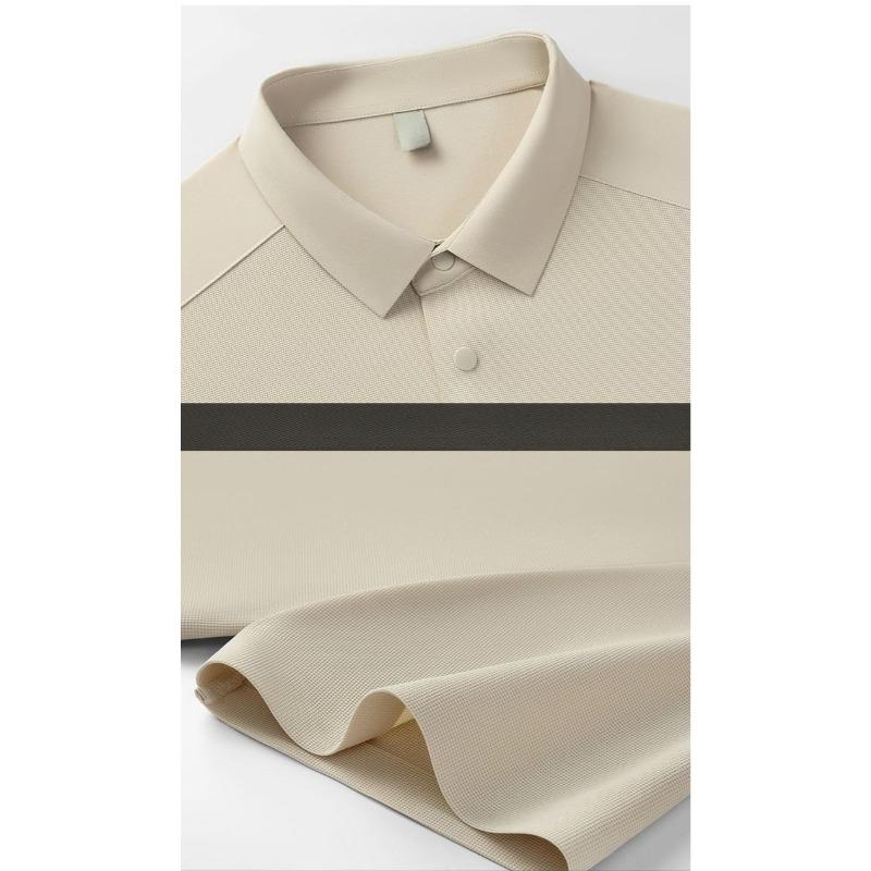 Young Middle Aged Mens Summer Seamless Splicing Ice Cool Breathable Short Sleeve Business Casual Wrinkle Resistant Polo Shirts