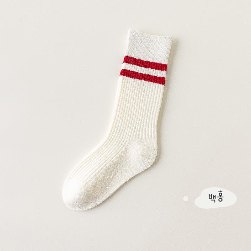 Korean Style JK Lolita Double Needle Calf Socks for Girls - Cotton Spring/Autumn/Winter, Medium & Large Size.
