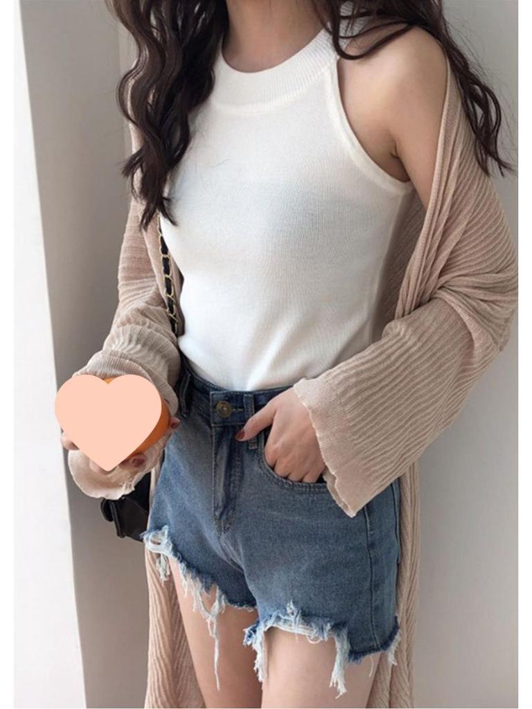 Damen Schwarzes Ärmelloses Strick Halter Tanktop für den Sommer