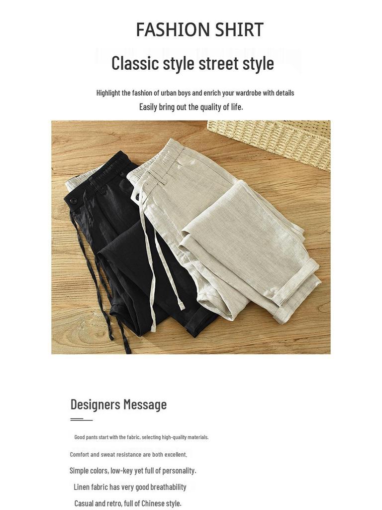 3582 Men's Retro Japanese-Style Casual Linen Pants - Loose, Straight Leg Trousers