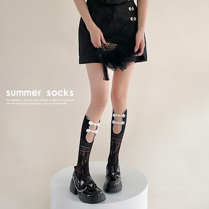 

Summer Thin White Lolita Retro Hot Girl Button-up Thigh-high Socks with Chinese Cheongsam Buttons 1 pair чорний/білий