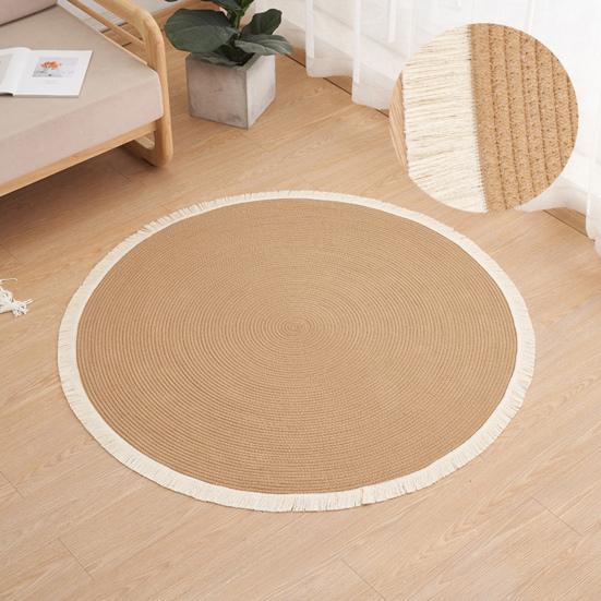Braided Round Area Rug Vintage Cotton Rope Floor Mat with Fringe Washable Rustic Tassel Carpet for Living Room Bedroom