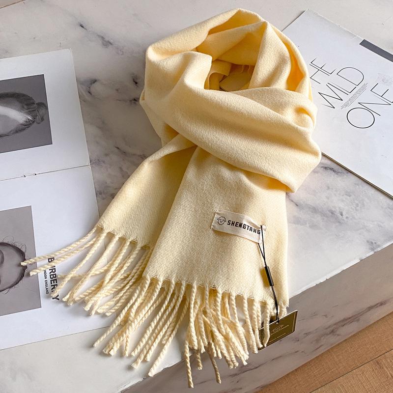 2025 Winter Wollschal für Damen Langer Warmer Kaschmirschal Hijab Einfaches Damen Schal Wickeltuch Weibliches Pashmina Bandana Kopftücher Neu
