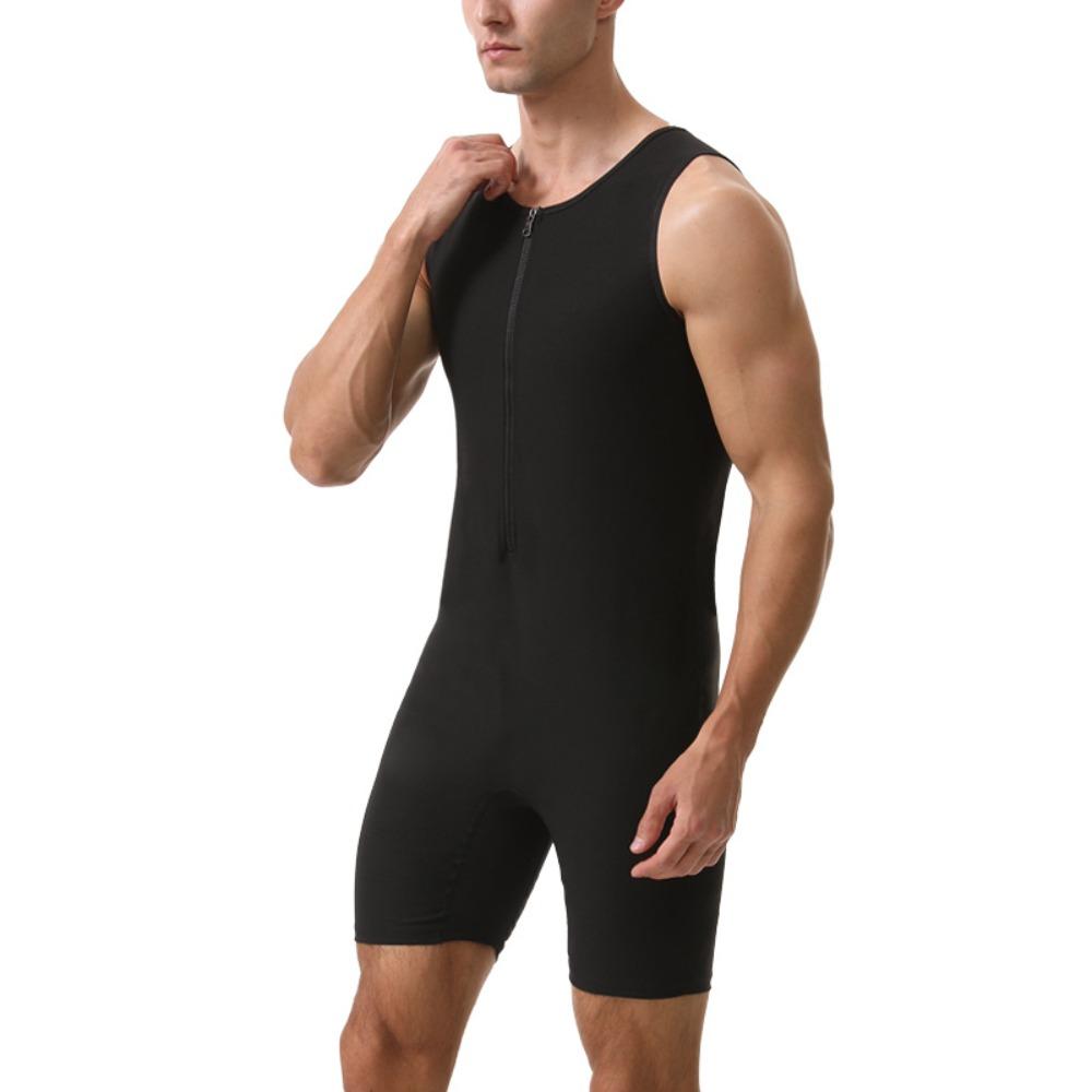 Combinaison Sauna Homme Gainant Body de Course Sweat à Fermeture Éclair Entraînement avec Short Maillot de Corps Fitness Musculation Combinaison d'Exercice Débardeur Combinaison