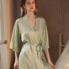 Spring and Summer New Women's Summer Loose Large Size Wedding Morning Robe Casual Single Nightgown Silk Bathrobe Robe