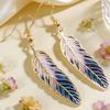 1 Pair Hook Earrings Retro Style Gradient Color Enamel Technology Gold-Plated Edges Feather Shape Drop