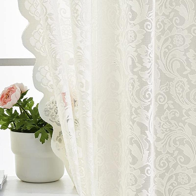 Lace Curtain with Vintaged Flower Embroidery tulle Transparent Panels Curtains for Bedroom Living Room Window Drapes