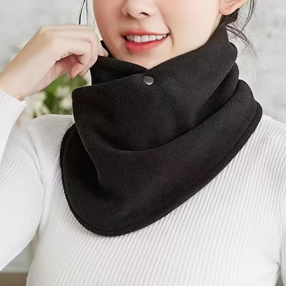 Classic Solid Color Snap Neck Winter Thickened Fleece-Lined Warm Neck Gaiter for Men and Women Winter Windproof Cycling Scarf