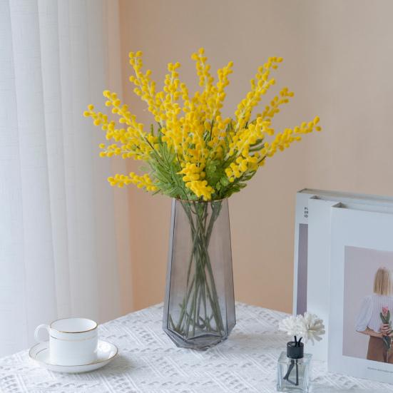 Fake Long Stem Albizia Artificial Simulation Plastic Albizia Flower Faux Floral Bouquet Arrangements for Home Wedding Decoration