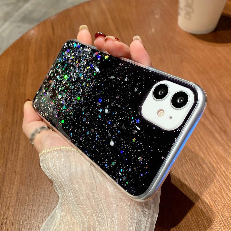 Cute Girl Glitter Stars Soft Silicone Phone Case Cover for Iphone 14 15 Pro Max Plus for Samsung S24 A05 A05S A15 A55 For Redmi 12 12C 13C POCO C65