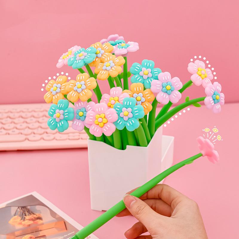 1 Piece Stationery Flowers Cute Cartoon Panda Soft Gel Pen Sunflower School Office Kawaii Supplies Creative Pens