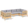 6 Piece Garden Lounge Set with Grey Cushions Pine Wood