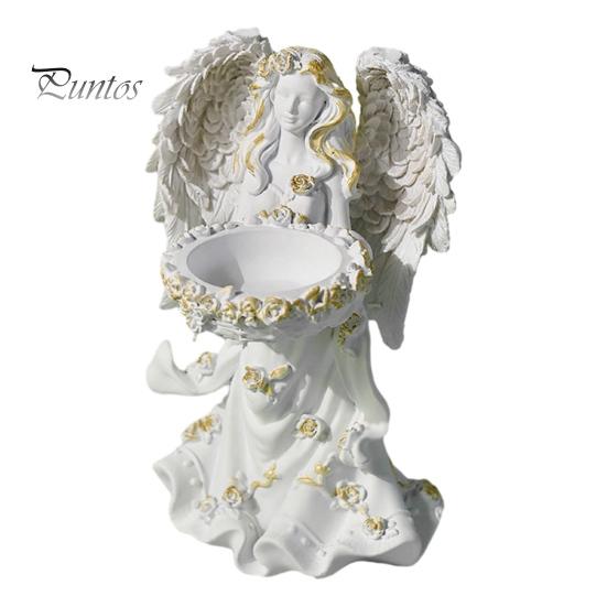 Small Angel Figurine Resin Figurine, Half Body Winged Fairy Sculpture with Gold Trim, Matte Warm White Decor Desk for Bedroom Shelf Gift Women
