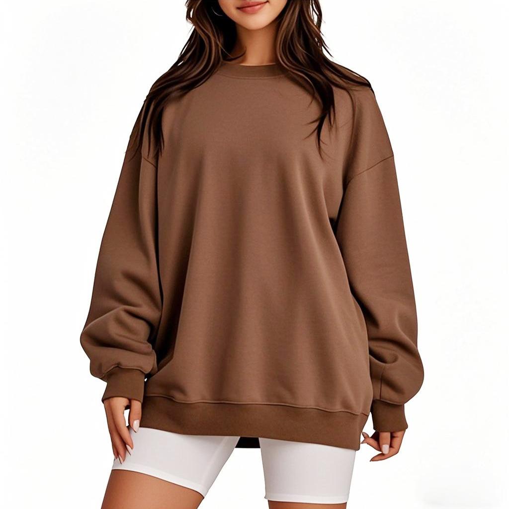 Unisex Crew Neck Long Sleeve Loose Fit Casual Top Solid Color Basic Sweatshirt Korean Fashion Pullover Blouse