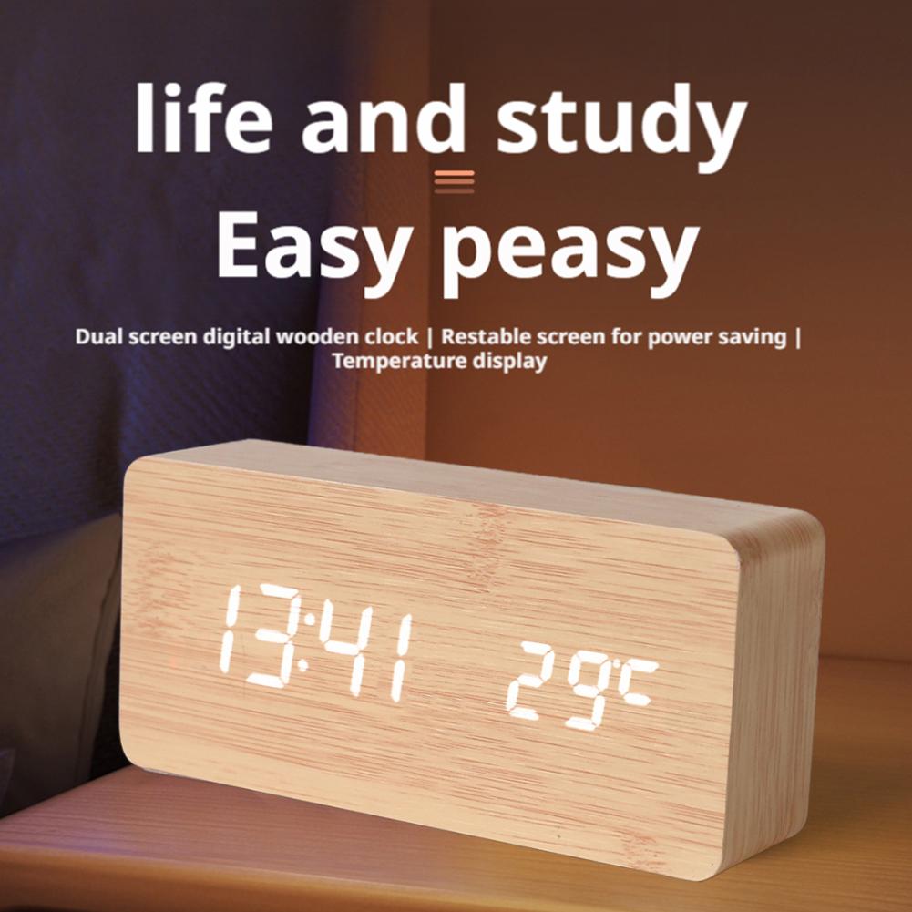Wooden Digital Alarm Clock LED Alarm Clock With Temperature Desk Clocks For Office Bedside Clock Tool