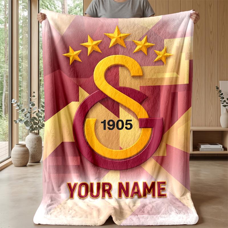 Custom Text Flannel Throw Blanket, Lightweight Cozy Bed Sofa BlanketGalatasaray FC