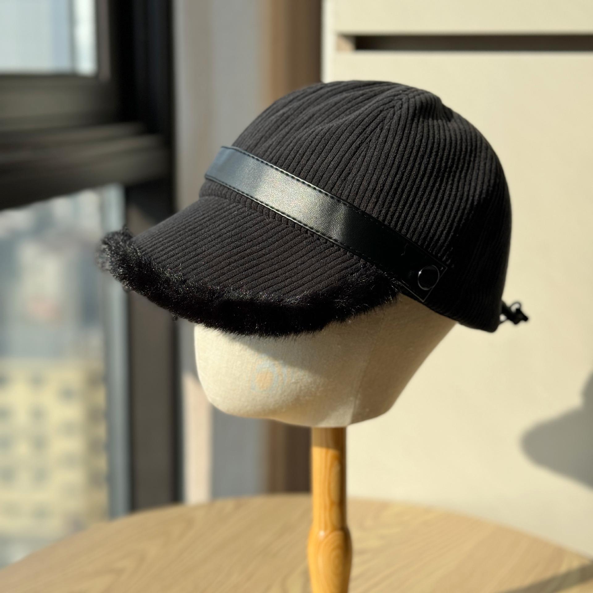 

Korean-style corduroy duckbill cap for women, thickened for warmth in winter, wide brim, windproof for cycling, versatile and adjustable, trendy hat Adult54-60Adjustable чёрный