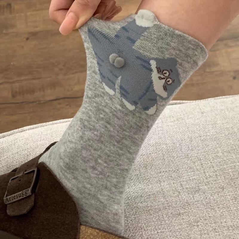 1 Pairs Women Socks Cartoon Cat Cute Funny Personality Soft Comfortable Chrismas Gift High Quality Cotton Socks For Women