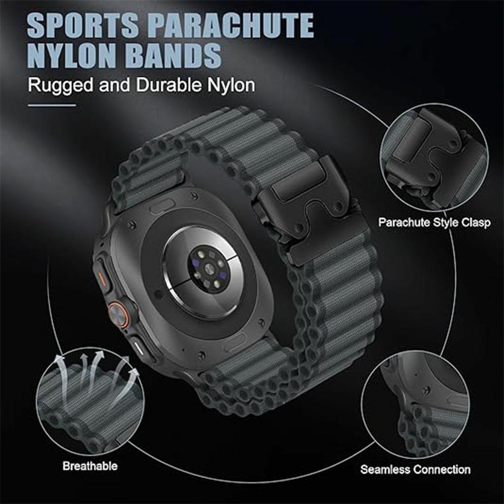 For Samsung Galaxy Watch Ultra (2025) 47mm / Ultra 47mm Watch Band Parachute Buckle Wide Ripple Pattern Nylon Wrist Strap